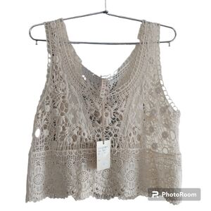 RAGA Beige Crochet Top XS